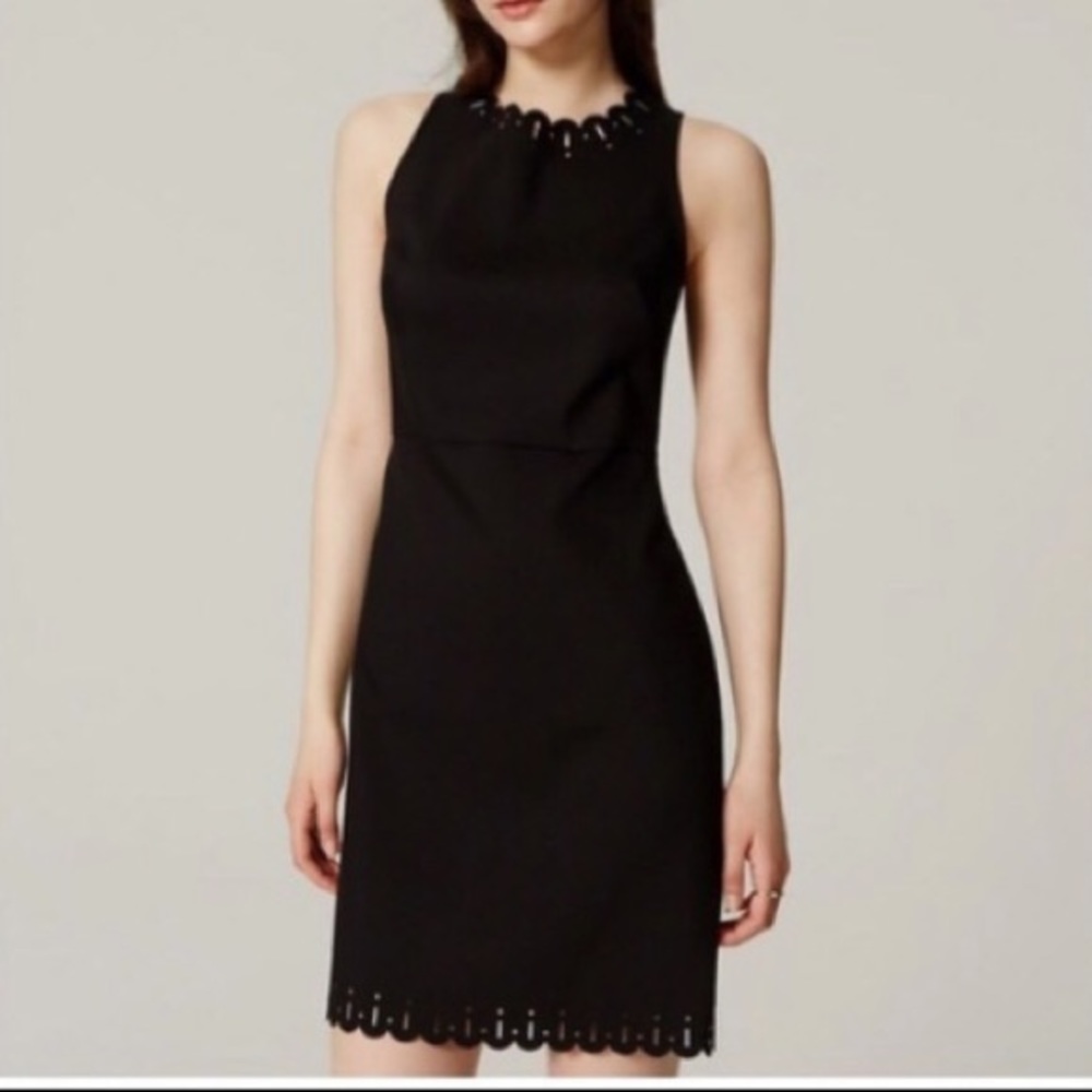 Loft scalloped black sheath dress